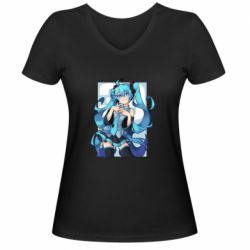 Женская футболка с V-образным вырезом Hatsune Miku art - PrintSalon