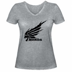 Женская футболка с V-образным вырезом Honda skull - PrintSalon