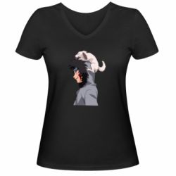 Жіноча футболка з V-подібним вирізом Инузука Кіба та Акамару - PrintSalon