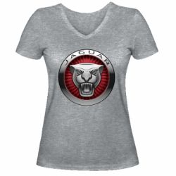 Женская футболка с V-образным вырезом Jaguar Logo circle - PrintSalon