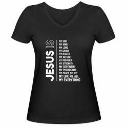 Женская футболка с V-образным вырезом Jesus is - PrintSalon