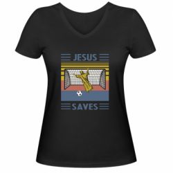 Женская футболка с V-образным вырезом Jesus will save - PrintSalon