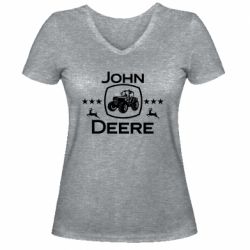 Жіноча футболка з V-подібним вирізом John Deere and tractor fanArt