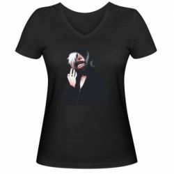Женская футболка с V-образным вырезом Kaneki Portrait - PrintSalon