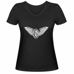 Женская футболка с V-образным вырезом Колесо и крылья - PrintSalon
