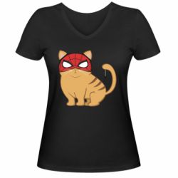 Женская футболка с V-образным вырезом Кот паук - PrintSalon