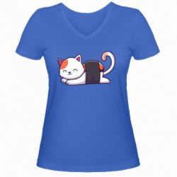 Женская футболка с V-образным вырезом Котик-суши - PrintSalon