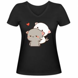Женская футболка с V-образным вырезом Котики кохання - PrintSalon