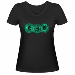 Женская футболка с V-образным вырезом Криптовалюта - PrintSalon