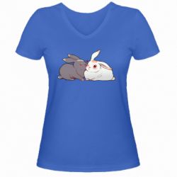 Женская футболка с V-образным вырезом Кролики Вэй и Лань - PrintSalon