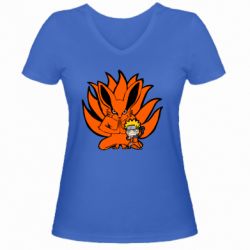 Женская футболка с V-образным вырезом Kurama And Naruto - PrintSalon