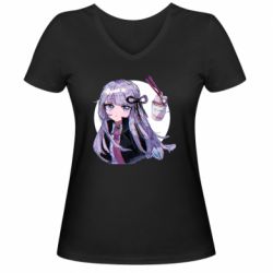 Женская футболка с V-образным вырезом Kyoko Kirigiri glitch art - PrintSalon