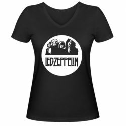 Женская футболка с V-образным вырезом Led Zeppelin in a circle - PrintSalon