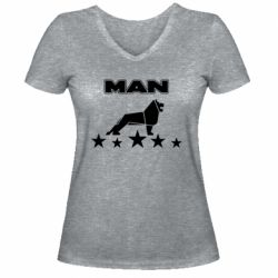 Женская футболка с V-образным вырезом Man lion and stars - PrintSalon