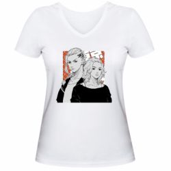Женская футболка с V-образным вырезом Manjiro And Draken - PrintSalon