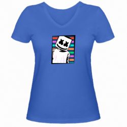 Женская футболка с V-образным вырезом Marshmello Colorful Portrait - PrintSalon