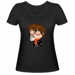 Женская футболка с V-образным вырезом Милый Гарри с совой - PrintSalon