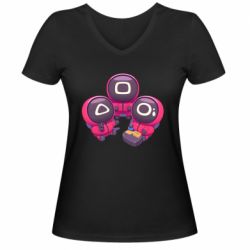 Женская футболка с V-образным вырезом Милые солдаты из игры в кальмара - PrintSalon