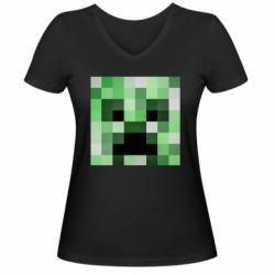 Женская футболка с V-образным вырезом Minecraft minimalist Creeper - PrintSalon