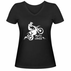 Женская футболка с V-образным вырезом Motocross sport - PrintSalon