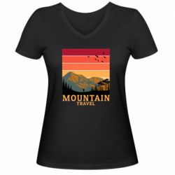 Женская футболка с V-образным вырезом Mountain travel - PrintSalon