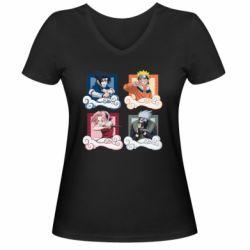 Женская футболка с V-образным вырезом Naruto team 7 in action - PrintSalon