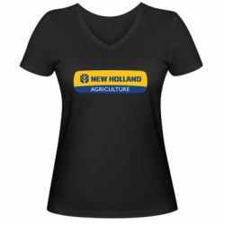 Женская футболка с V-образным вырезом New holland emblem - PrintSalon