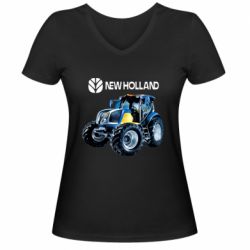 Жіноча футболка з V-подібним вирізом New Holland tractor