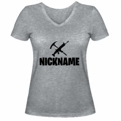 Женская футболка с V-образным вырезом Nickname fortnite weapons - PrintSalon