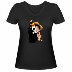 Женская футболка с V-образным вырезом One piece chibi Luffy - PrintSalon