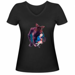 Женская футболка с V-образным вырезом ОСД Одиннадцать и Демогоргон - PrintSalon