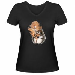 Женская футболка с V-образным вырезом Осенний ежик - PrintSalon
