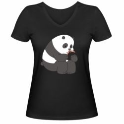 Женская футболка с V-образным вырезом Панда лайк - PrintSalon
