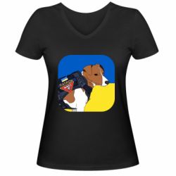 Женская футболка с V-образным вырезом Патрон на фоне флага - PrintSalon