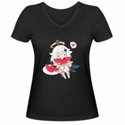 Жіноча футболка з V-подібним вирізом Паймон з кавуном - PrintSalon