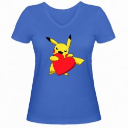 Женская футболка с V-образным вырезом Pikachu Heart - PrintSalon