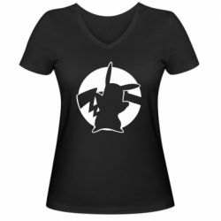 Женская футболка с V-образным вырезом Pikachu silhouette - PrintSalon