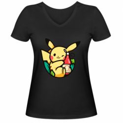 Женская футболка с V-образным вырезом Pikachu with ketchup - PrintSalon