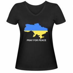 Женская футболка с V-образным вырезом Pray for peace - PrintSalon