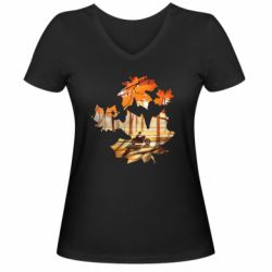 Женская футболка с V-образным вырезом Проезжая осень - PrintSalon