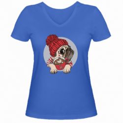 Женская футболка с V-образным вырезом Pug And Coffee - PrintSalon