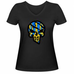 Жіноча футболка з V-подібним вирізом Punisher Coat of arms of Ukraine - PrintSalon
