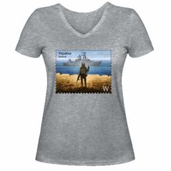 Жіноча футболка з V-подібним вирізом російський корабель іди на @