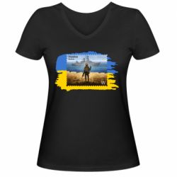 Женская футболка с V-образным вырезом Русский военный корабль! Украина - PrintSalon