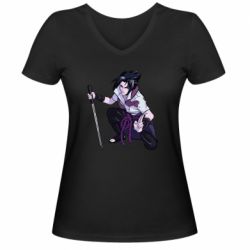Женская футболка с V-образным вырезом Sasuke with katana - PrintSalon