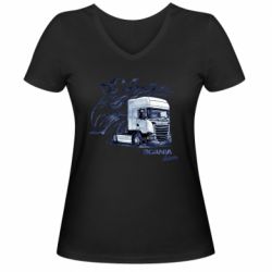 Женская футболка с V-образным вырезом Scania watercolor art - PrintSalon
