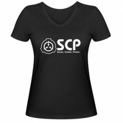 Жіноча футболка з V-подібним вирізом SCP logo text - PrintSalon