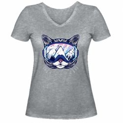 Женская футболка с V-образным вырезом Snowboard Cat - PrintSalon