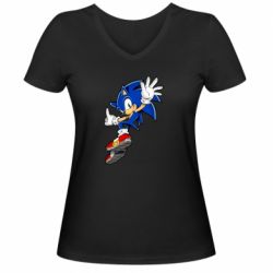 Женская футболка с V-образным вырезом Sonic and the jump - PrintSalon