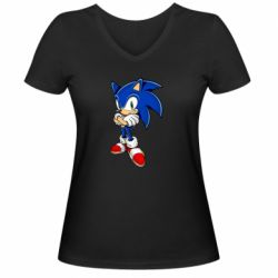Женская футболка с V-образным вырезом Sonic with smile - PrintSalon